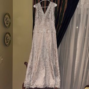 Tadashi Shoji Silver Glitter Evening Gown (size 8)